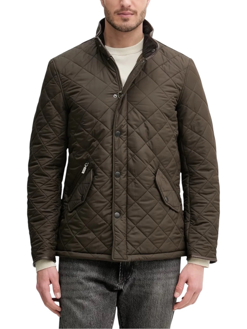 Barbour‎ Powell Quilted Jacket Brown Fleece Lined High Neck Men’s XL
